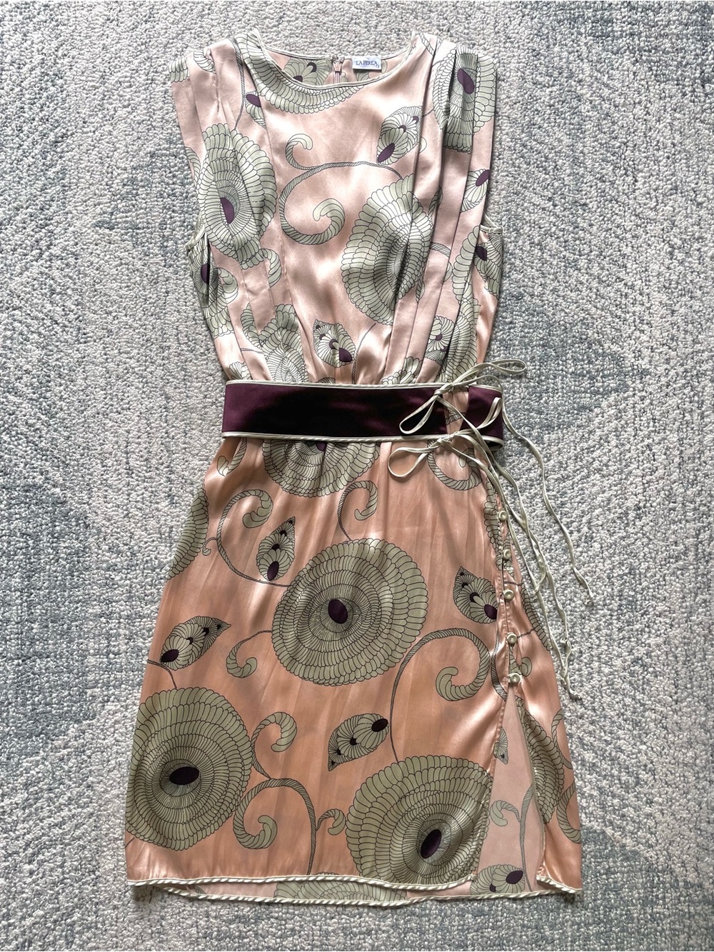 Vintage LA PERLA Main Line Silk Dress Medallion Floral Print Dusty Rose Purple